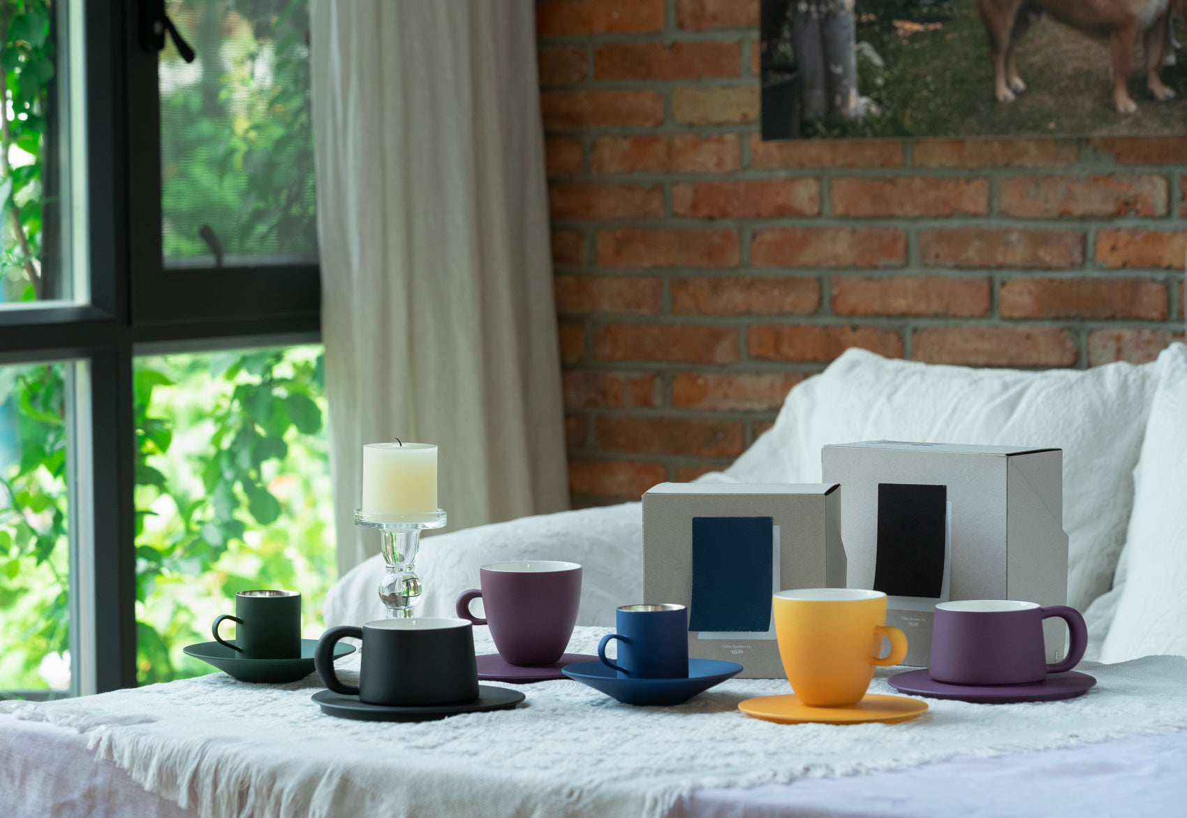 Ceramic tableware set in earthy neutral colors